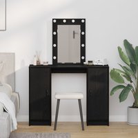 Berkfield Home Dressing Table with LED Lights Black Oak 102x33x135 cm in Black | Size: 102 x 33 x 135 cm