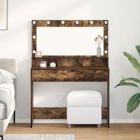 Berkfield Home Makeup Table with LED Lights in Smoked Oak - 100x41x135 cm in Brown | Size: 100 x 41 x 135 cm