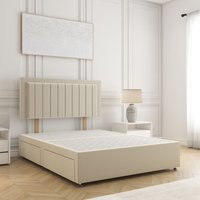 BSSPOKE Zarah Divan Bed Plush Velvet 2Drawers Same Side Headboard No Mattress in Cream | Size: King