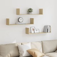 Berkfield Home Wall Shelves 3 pcs Sonoma Oak 80x18x18 cm Engineered Wood in Brown | Size: 80 x 18 x 18 cm