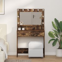 Berkfield Home Makeup Table with LED Lights - Smoked Oak 79x41x135 cm in Brown | Size: 79 x 41 x 135 cm