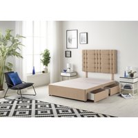 Somnior Bliss Divan Bed Base With 2 Drawers & Upholstered Headboard Plush Velvet in Beige | Size: Single