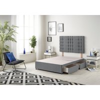 Somnior Bliss Divan Bed Base With 2 Drawers & Upholstered Headboard Plush Velvet in Charcoal | Size: Small Single