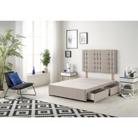 Somnior Bliss Divan Bed Base With 2 Drawers & Upholstered Headboard Plush Velvet in Silver | Size: King