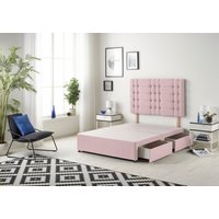 Somnior Bliss Divan Bed Base With 2 Drawers & Upholstered Headboard Plush Velvet in Pink | Size: Double