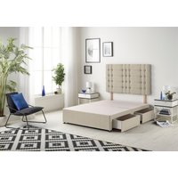 Somnior Bliss Divan Bed Base With 2 Drawers & Upholstered Headboard Tweed Fabric in Natural | Size: Single