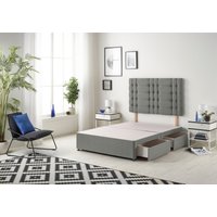 Somnior Bliss Divan Bed Base With 2 Drawers & Upholstered Headboard Linen Fabric in Silver | Size: Small Double