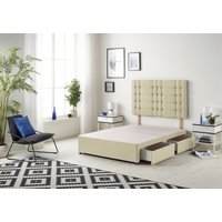 Somnior Bliss Divan Bed Base With 2 Drawers & Upholstered Headboard Linen Fabric in Cream | Size: King