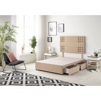 Somnior Flexby Divan Bed Base With 2 Drawers & Upholstered Headboard Plush Velvet in Beige | Size: Small Double