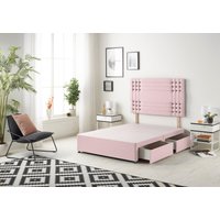 Somnior Flexby Divan Bed Base With 2 Drawers & Upholstered Headboard Plush Velvet in Pink | Size: Double