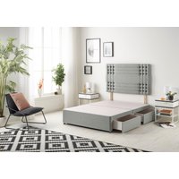 Somnior Flexby Divan Bed Base With 2 Drawers & Upholstered Headboard Tweed Fabric in Grey | Size: Super King