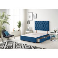 Somnior Premier Divan Bed Base With 2 Drawers & Upholstered Headboard Plush Velvet in Navy | Size: Double