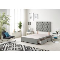 Somnior Premier Divan Bed Base With 2 Drawers & Upholstered Headboard Tweed Fabric in Grey | Size: King