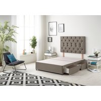 Somnior Premier Divan Bed Base With 2 Drawers & Upholstered Headboard Tweed Fabric in Brown | Size: King
