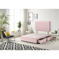 Somnior Platinum Divan Bed Base With 2 Drawers & Upholstered Headboard Plush Velvet in Pink | Size: Single