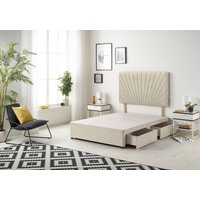 Somnior Platinum Divan Bed Base With 2 Drawers & Upholstered Headboard Tweed Fabric in Natural | Size: King