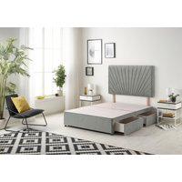 Somnior Platinum Divan Bed Base With 2 Drawers & Upholstered Headboard Linen Fabric in Silver | Size: Super King