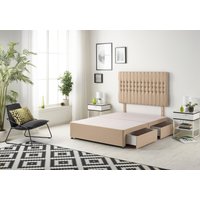 Somnior Galaxy Divan Bed Base With 2 Drawers & Upholstered Headboard Plush Velvet in Beige | Size: Small Double