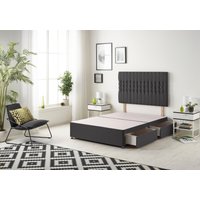 Somnior Galaxy Divan Bed Base With 2 Drawers & Upholstered Headboard Plush Velvet in Black | Size: Super King