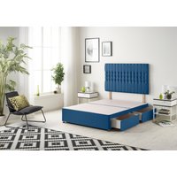 Somnior Galaxy Divan Bed Base With 2 Drawers & Upholstered Headboard Plush Velvet in Navy | Size: Double