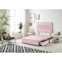 Somnior Galaxy Divan Bed Base With 2 Drawers & Upholstered Headboard Plush Velvet in Pink | Size: Small Single