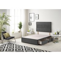 Somnior Galaxy Divan Bed Base With 2 Drawers & Upholstered Headboard Tweed Fabric in Charcoal | Size: Single