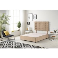 Somnior Bliss Divan Bed Base with Headboard Plush Velvet in Beige | Size: Single