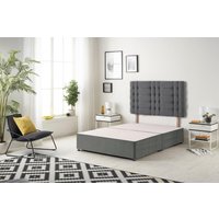 Somnior Bliss Divan Bed Base with Headboard Plush Velvet in Light Grey | Size: Small Single