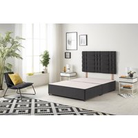 Somnior Bliss Divan Bed Base with Headboard Plush Velvet in Black | Size: Small Double