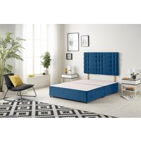 Somnior Bliss Divan Bed Base with Headboard Plush Velvet in Navy | Size: Single