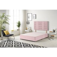 Somnior Bliss Divan Bed Base with Headboard Plush Velvet in Pink | Size: Double