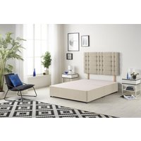 Somnior Bliss Divan Bed Base with Headboard Tweed Fabric in Natural | Size: Double