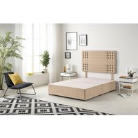 Somnior Flexby Divan Bed Base with Headboard Plush Velvet in Beige | Size: King