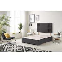 Somnior Flexby Divan Bed Base with Headboard Plush Velvet in Black | Size: Small Single