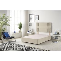 Somnior Flexby Divan Bed Base with Headboard Tweed Fabric in Natural | Size: Single