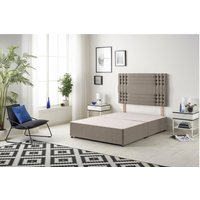 Somnior Flexby Divan Bed Base with Headboard Tweed Fabric in Brown | Size: Small Single