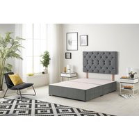 Somnior Premier Divan Bed Base with Headboard Plush Velvet in Light Grey | Size: Small Double