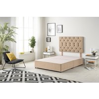 Somnior Premier Divan Bed Base with Headboard Plush Velvet in Beige | Size: Super King