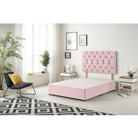Somnior Premier Divan Bed Base with Headboard Plush Velvet in Pink | Size: Small Single