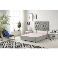 Somnior Premier Divan Bed Base with Headboard Tweed Fabric in Grey | Size: Double