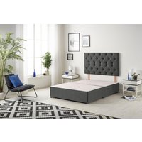 Somnior Premier Divan Bed Base with Headboard Tweed Fabric in Charcoal | Size: Single