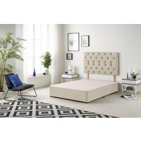 Somnior Premier Divan Bed Base with Headboard Tweed Fabric in Natural | Size: Single
