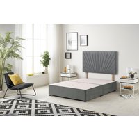 Somnior Platinum Divan Bed Base with Headboard Plush Velvet in Light Grey | Size: King