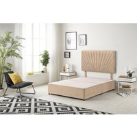 Somnior Platinum Divan Bed Base with Headboard Plush Velvet in Beige | Size: Double