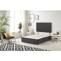 Somnior Platinum Divan Bed Base with Headboard Plush Velvet in Black | Size: Small Single