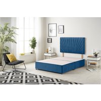 Somnior Platinum Divan Bed Base with Headboard Plush Velvet in Navy | Size: Single