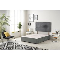 Somnior Galaxy Divan Bed Base with Headboard Plush velvet in Light Grey | Size: King