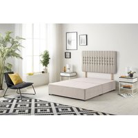 Somnior Galaxy Divan Bed Base with Headboard Plush velvet in Stone | Size: Super King