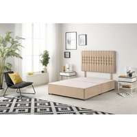 Somnior Galaxy Divan Bed Base with Headboard Plush velvet in Beige | Size: Small Double