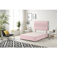 Somnior Galaxy Divan Bed Base with Headboard Plush velvet in Pink | Size: Small Double